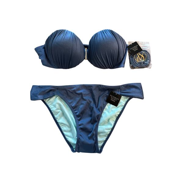 Victoria's Secret Other - Victoria's Secret Very Sexy Push Up Bandeau Bikini Blue Shimmer 34B M NEW